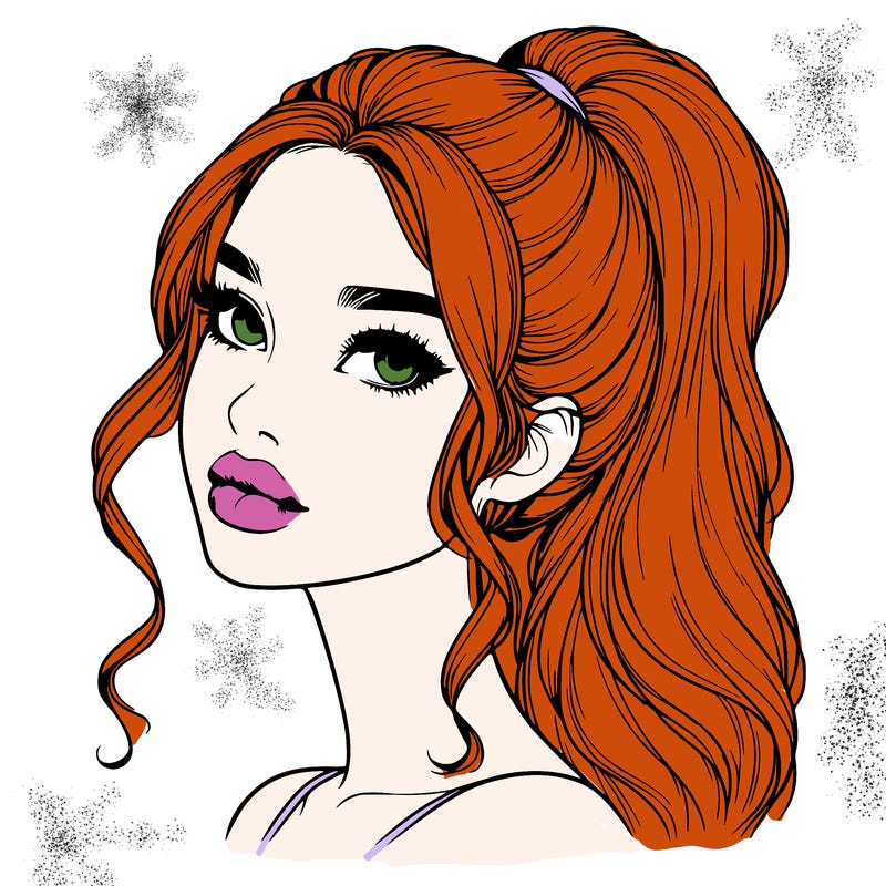 realistic girl with a ponytail on her hair and lips