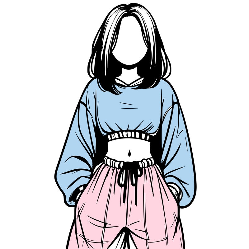 realistic girl faceless with baggy pants and a crop top