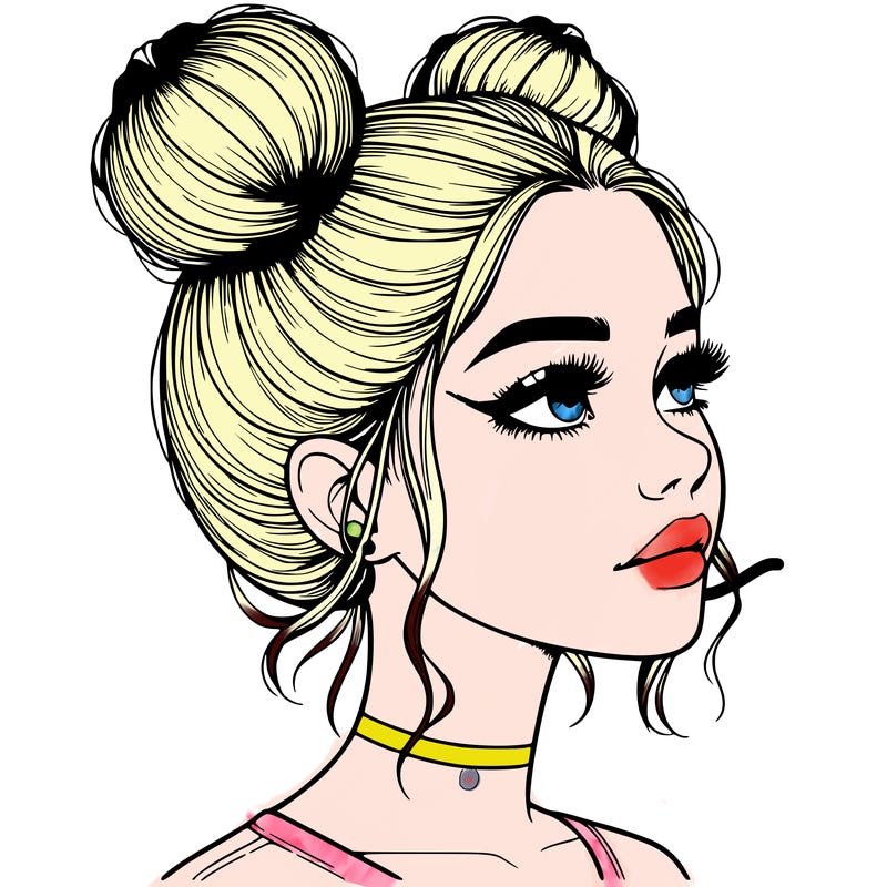 realistic girl with buns on the top of her head