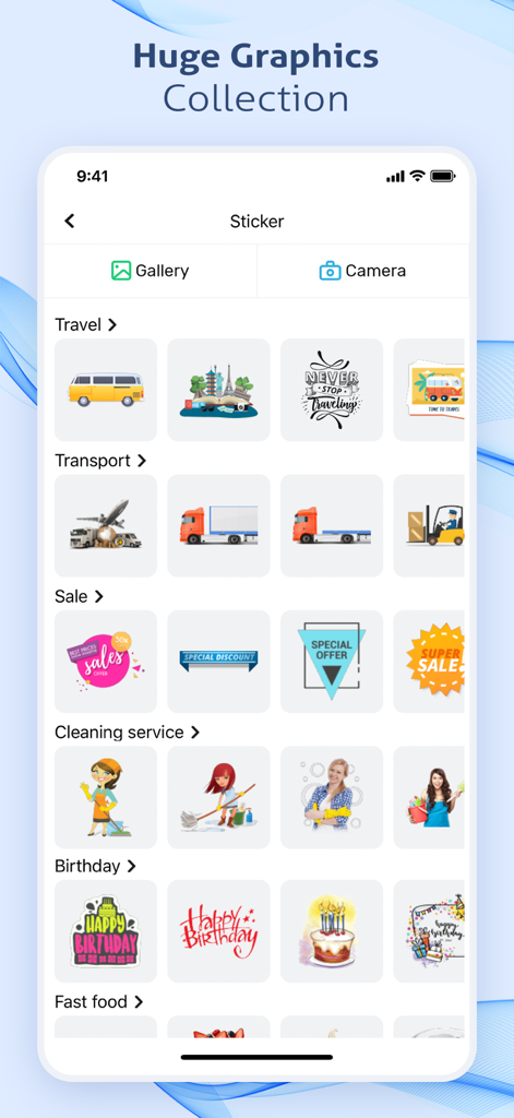 Poster Maker, Flyer Maker - A library of themed stickers and graphics for creating promotional flyers and posters.