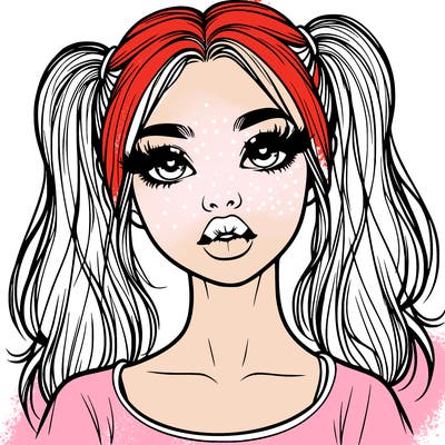 realistic girl with ponytails and lips