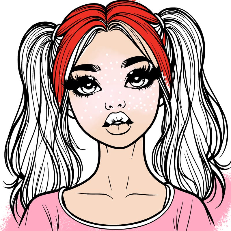 realistic girl with ponytails and lips