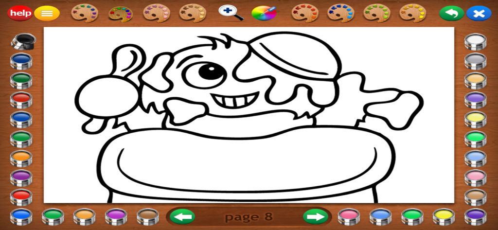 A coloring page showing a friendly monster in a bathtub with soap bubbles on its head.