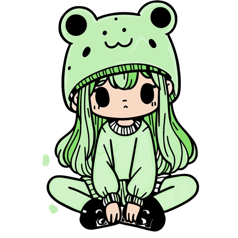 a girl wearing a frog hat and some frog socks