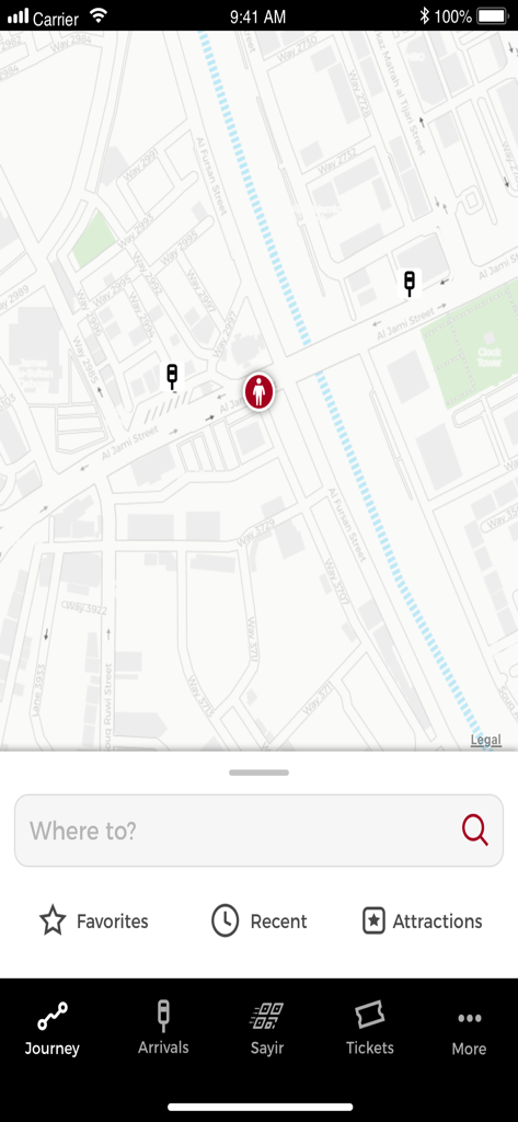 Mwasalat - Mwasalat mobile app main screen showing an interactive map of Oman with transit stops and a search destination bar