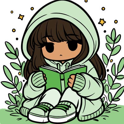 girl in oversized hoodie reading a book