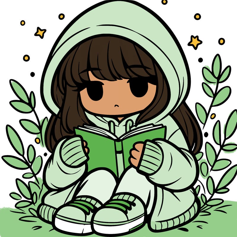 girl in oversized hoodie reading a book