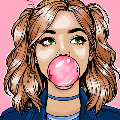 realististic girl blowing bubble -gum