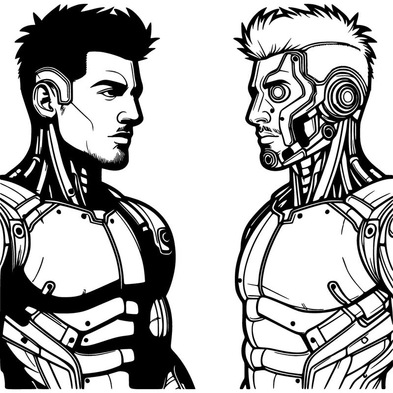 realistic cyberpunk man in a pose