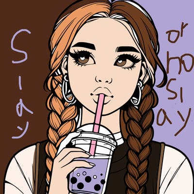 realistic girl with braided hair drinking boba