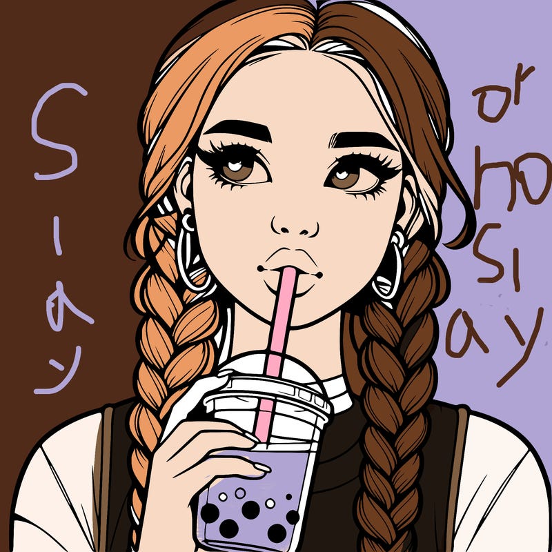 realistic girl with braided hair drinking boba
