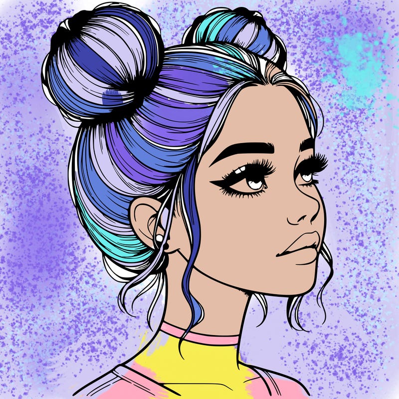 realistic girl with buns on the top of her head