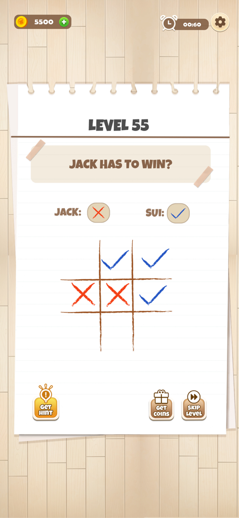 Brain King IQ Test Puzzle Game - A tic tac toe logic puzzle level in the Brain King IQ Test mobile game