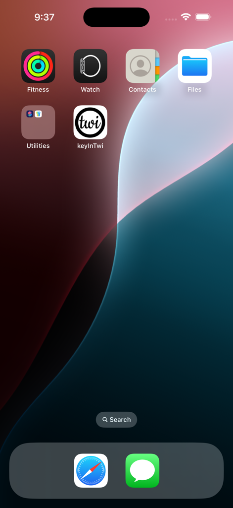 keyInTwi - iPhone home screen showing the keyInTwi app icon alongside other standard iOS applications