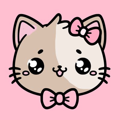 kawaii cat with a bow tie hanging from his ear