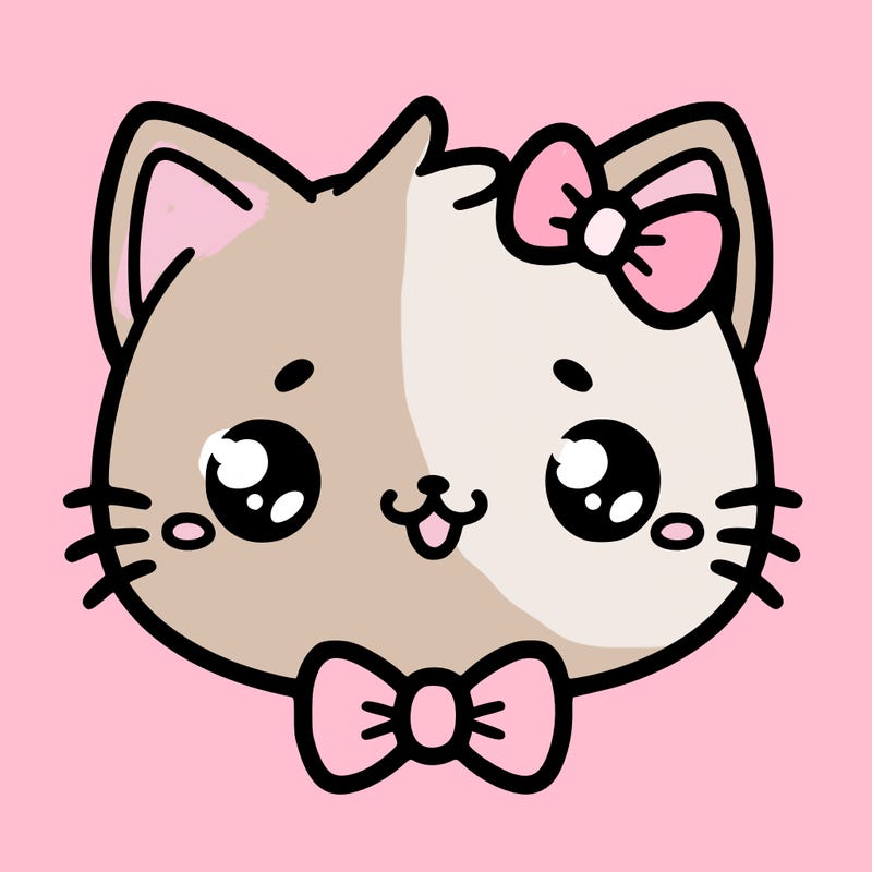 kawaii cat with a bow tie hanging from his ear