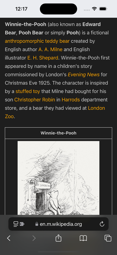 DarkReader Web - Un artículo de Wikipedia mostrado en modo oscuro en un navegador móvil usando la extensión DarkReader Web