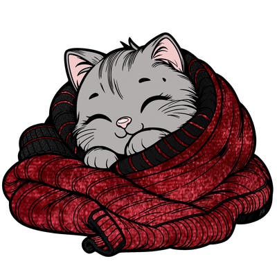 realistic cozy cat in a blanket