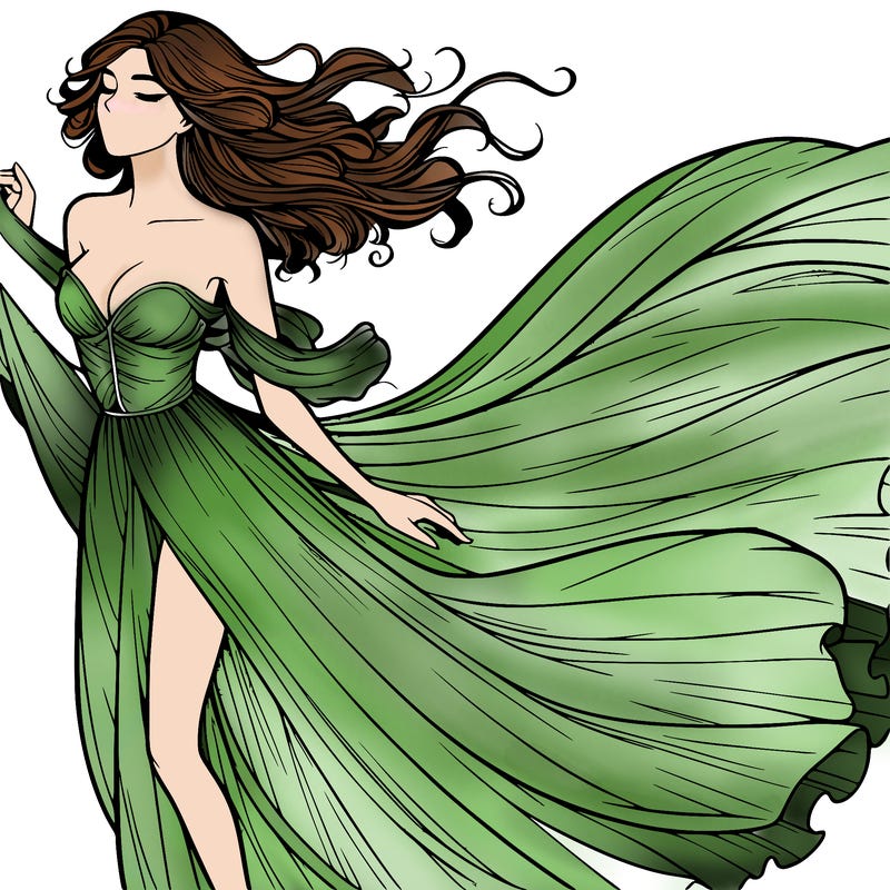 realistic woman in dress flowing the the wind