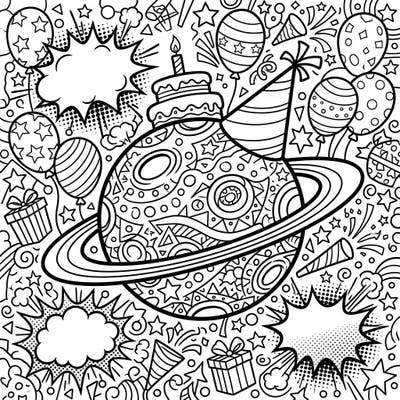 Get ready for an interstellar celebration with this vibrant Mars Pop Art birthday coloring page! Dive into a world where cosmic wonders meet comic book cool, perfect for all ages.