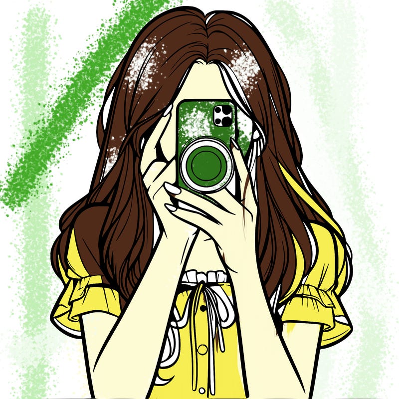 a realistic girl holding her phone taking pictures