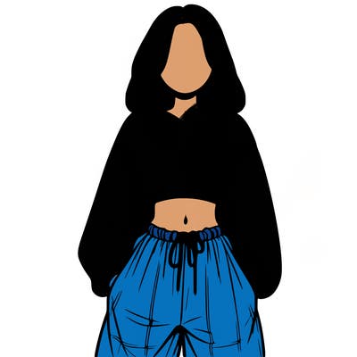 realistic girl faceless with baggy pants and a crop top