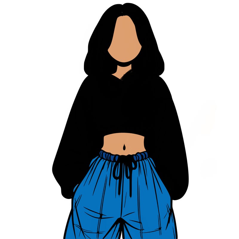 realistic girl faceless with baggy pants and a crop top