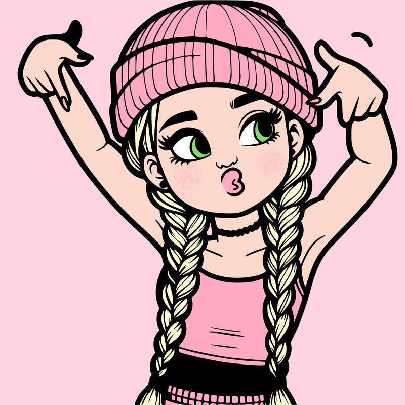 realistic teenage girl with braids and a beanie and crop top doing 🫶🏼