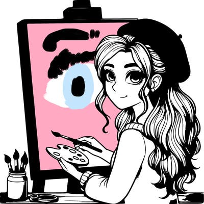 realistic girl artist painting a blank canvas