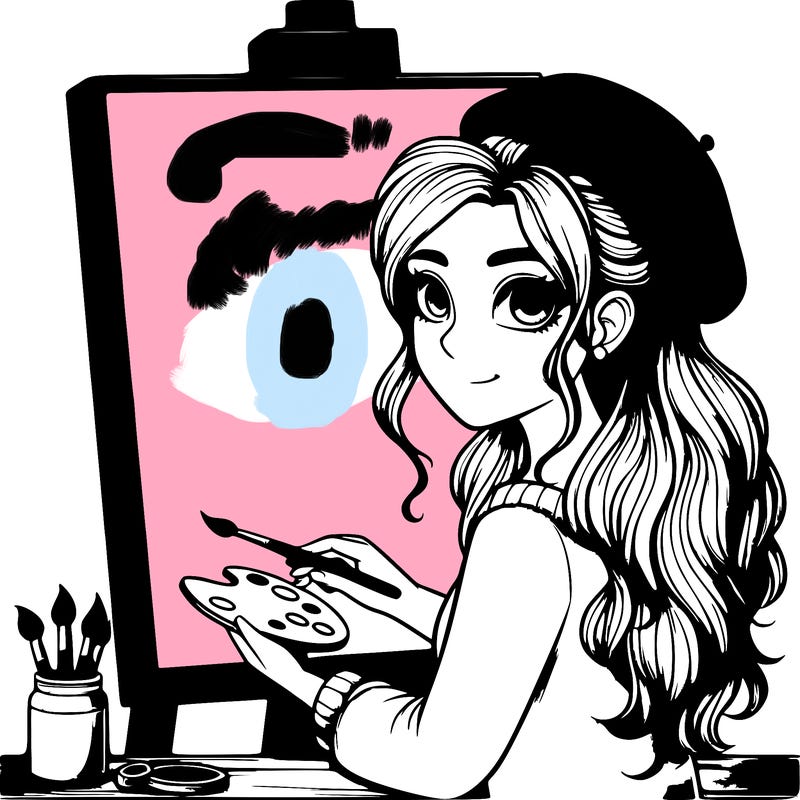 realistic girl artist painting a blank canvas