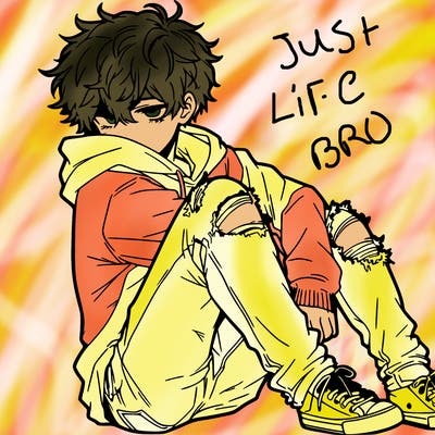 a male hoddie ripped jeans messy hair anime