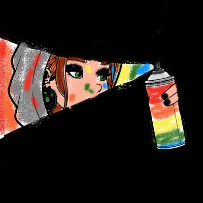 a realistic girl, spray painting