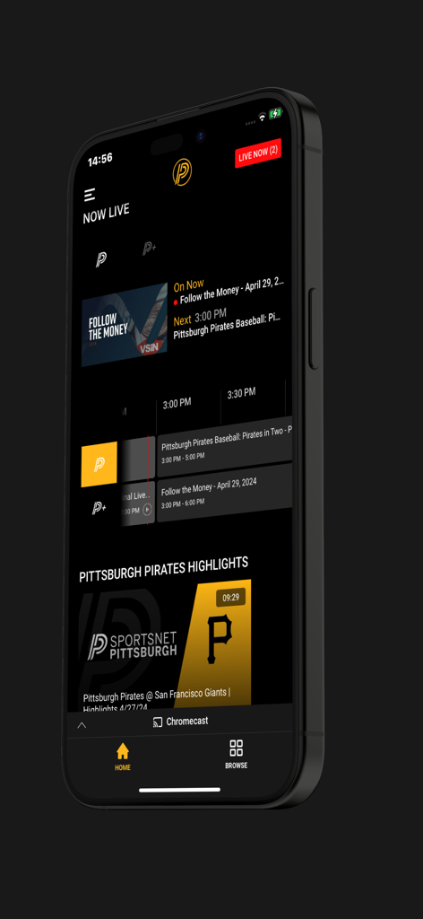 SNP 360 - SportsNet Pittsburgh - Captura de pantalla de la aplicación SNP 360 mostrando transmisiones deportivas en vivo y lo más destacado de los Pittsburgh Pirates
