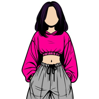 realistic girl faceless with baggy pants and a crop top