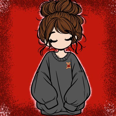 girl with baggy sweatshirt and messy bun