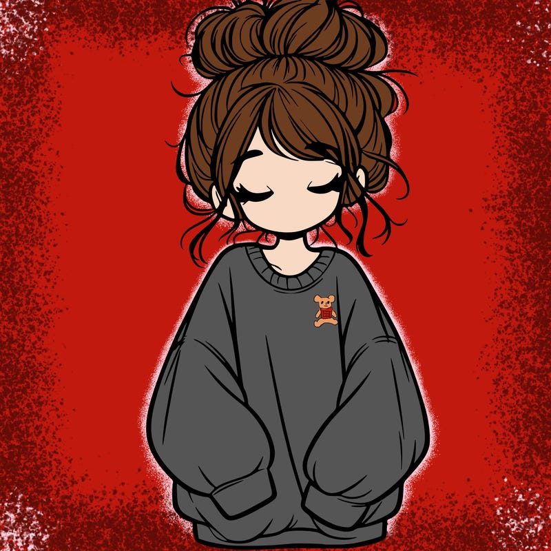 girl with baggy sweatshirt and messy bun