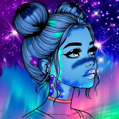 realistic girl with buns on the top of her head