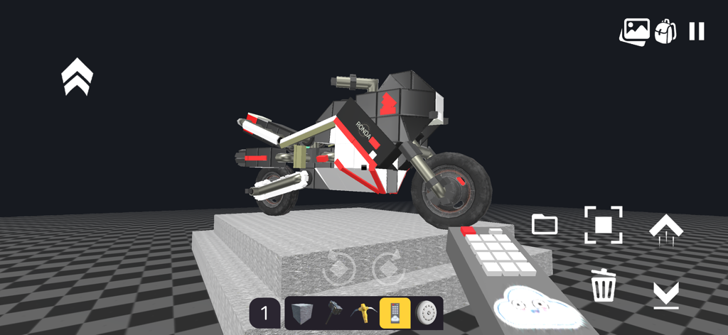 A detailed custom motorcycle built in the Evertech Sandbox simulator