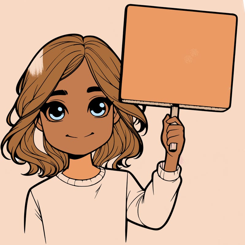 realistic girl holding up a sign