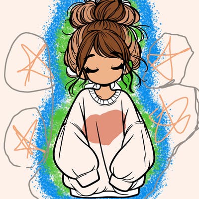 girl with baggy sweatshirt and messy bun