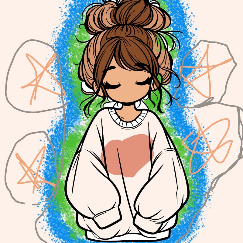 girl with baggy sweatshirt and messy bun