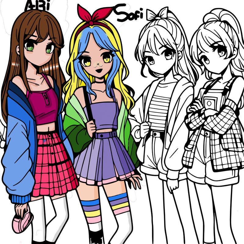 teen manga girls group of 4