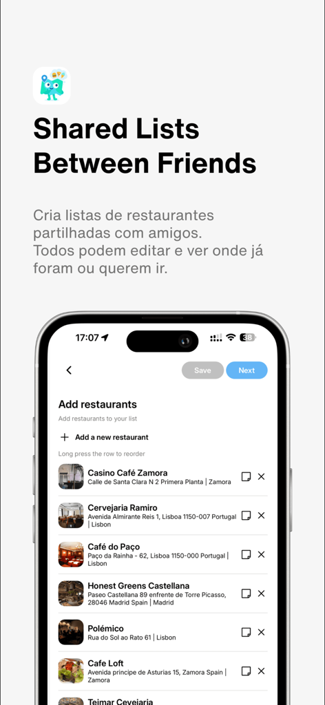 Where to Eat: Spoto - Interfaz de la aplicación Spoto para crear listas de restaurantes compartidas con amigos