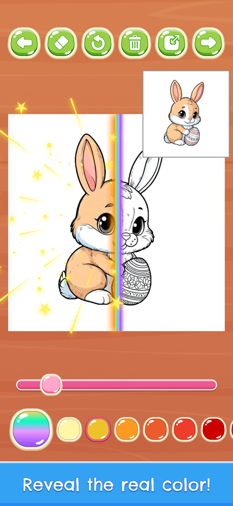 Easter bunny coloring page using the magic pen feature to reveal colors