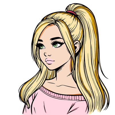 realistic girl with a high ponytail