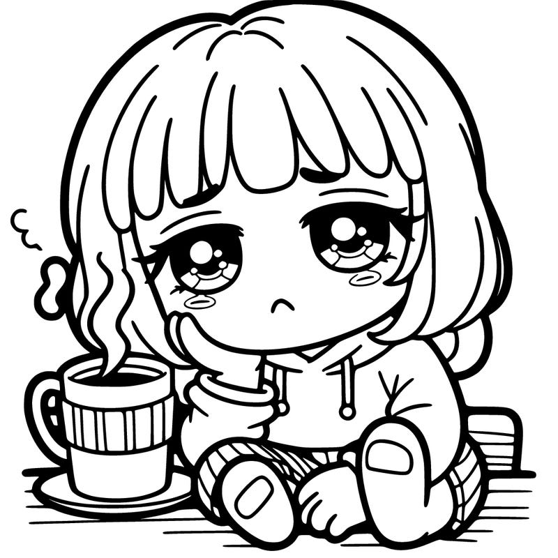 girl bored with coffe