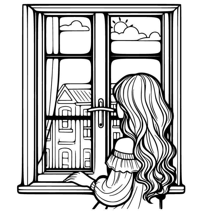 woman looking out window