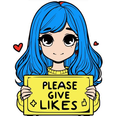 realistic girl that is holding a sign that says please give likes