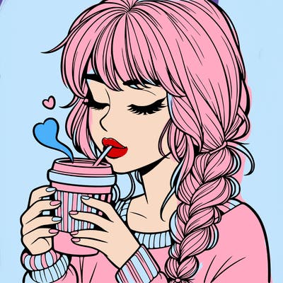 realistic girl drinking coffee