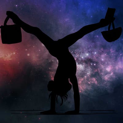 realistic gymnastic hand stand girl in four splits